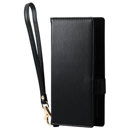 エレコム P-06PLFY4BK スマホケース 手帳型 自己吸着シート ハンドストラップ付きSサイズ ソフトレザー ブラック