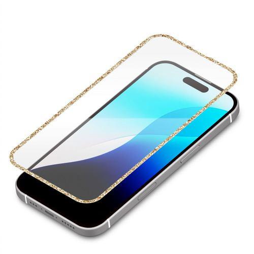 PGA PG-24BGLL03PK iPhone 16 Pro用 液晶全面保護ガラス ラメフレーム [ピンクゴールド/高透明] Premium St