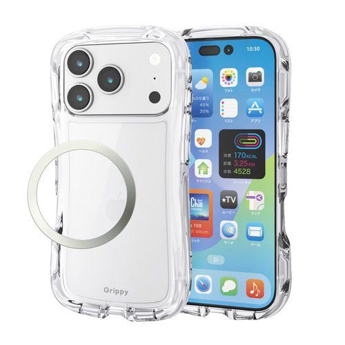 エレコム PM-A25CGRPACR iPhone 17 Pro ケース 磁気吸着対応メタルステッカー付 Grippy クリア