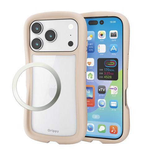 エレコム PM-A25CGRPFCBE iPhone 17 Pro ケース 磁気吸着対応メタルステッカー付 Grippy ベージュ
