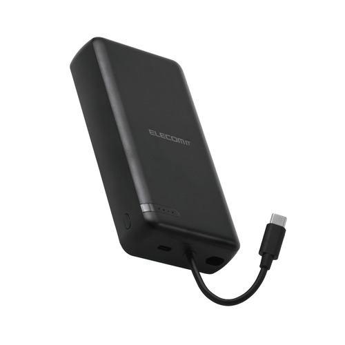 エレコム DE-C64-20000BK モバイルバッテリー 大容量 20000mAh USB-Cケーブル一体型 スマホ等充電可ブラック