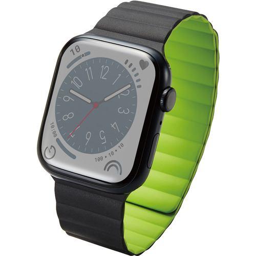 エレコム AW-45BDMAGBK2 Apple Watch 49/45/44/42mm/バンド/マグネット/シリコン/ブラック×グリーン AW45