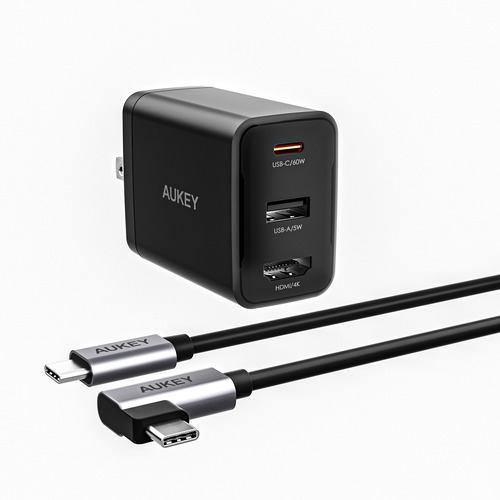 AUKEY PA-H60-BK USB充電器 Swift HDMI 65W [USB-A 1ポート/USB-C 1ポート/HDMI 1ポート] ブラ