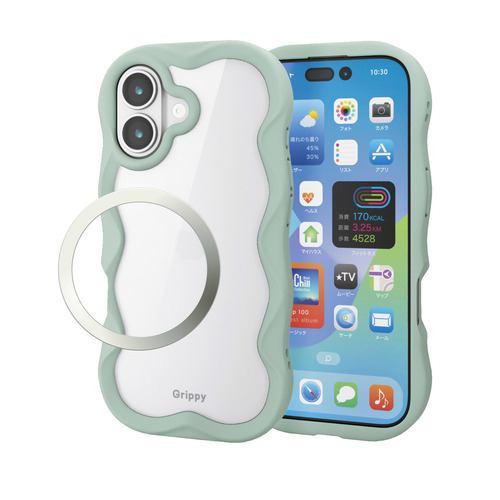 エレコム PM-A25AFCWAVEGN iPhone 17 ケース ハイブリッド カバー 磁気吸着対応メタルステッカー付 Grippy グリーン