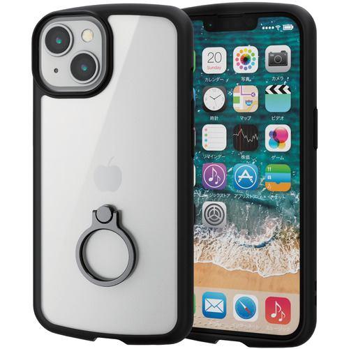 エレコム PM-A22ATSLFCRBK iPhone 14・13 用 ケース カバー ハイブリッド ストラップホール付 リング付 TOUGH SL
