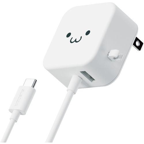 エレコム MPA-ACC22WF AC充電器 スマホ・タブレット用 2.4A出力 Type-C USB-C ケーブル一体型 1.5m USB-Aメス