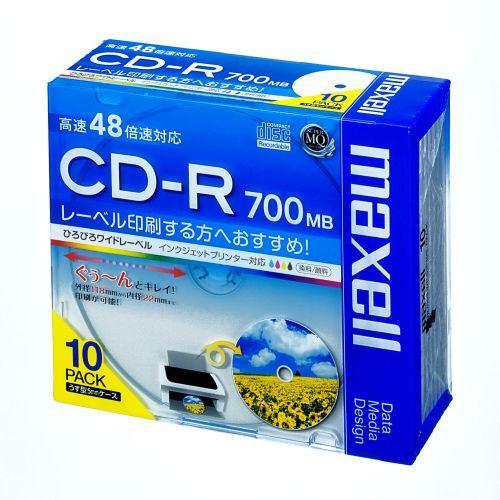 maxell データ用 CD-R 700MB ひろびろ美白レーベル 10枚パック CDR700S.WP.S1P10S