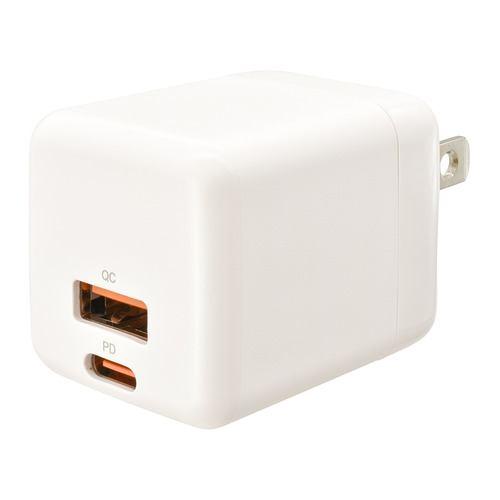 オーム電機 MAV-AP30WCA-W AC充電器 Type-C/A 30W PD/Quick Charge 3.0対応 ホワイト