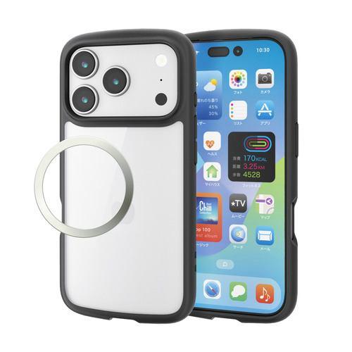 エレコム PM-A25CTSLFCBK iPhone 17 Pro ケース 磁気吸着対応メタルステッカー付 TOUGH SLIM LITE ブラック
