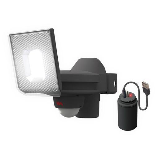 ムサシ LEDRC810 5W×1灯スライド型LED充電式センサーライト 白色 グレー