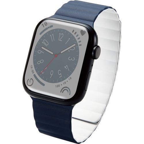 エレコム AW-45BDMAGNV Apple Watch 49/45/44/42mm/バンド/マグネット/シリコン/ネイビー×ホワイト AW45B