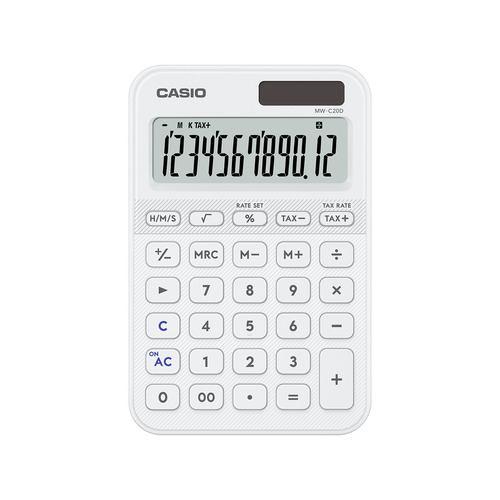 カシオ計算機 MW-C20D-WE-N デザイン電卓 ミニジャスト型カラフル 12桁表示 税計算機能あり ホワイト