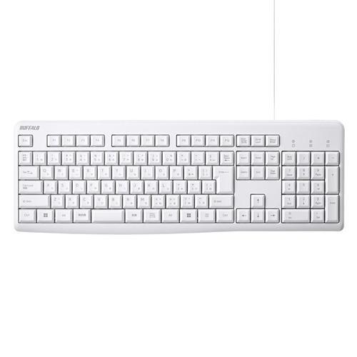 BUFFALO BSKBU110WH 有線キーボード メンブレン 日本語配列 109キー レーザー刻印 角度調整スタンド搭載 ホワイト
