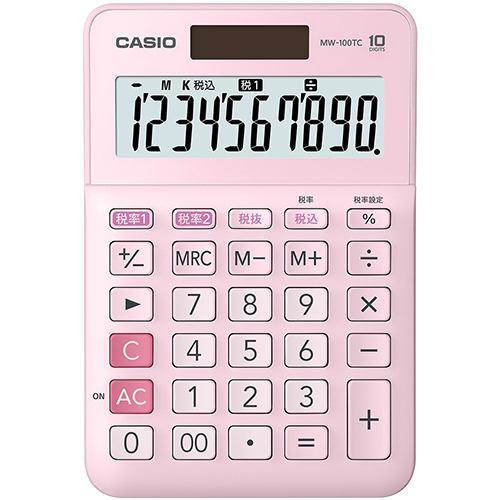 カシオ MW-100TC-PK-N W税率電卓 10桁 ピンク