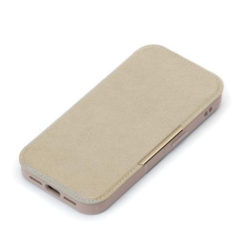 PGA PG-25KGF08BE iPhone 16e用 ガラスフリップケース スエード調 ベージュ