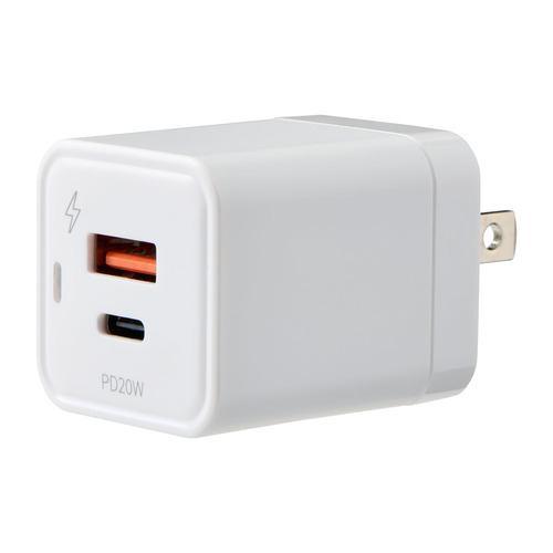 ELPA CHRSP20ACWH AC充電器 PD20W対応 USC-A、Type-Cポート搭載 ホワイト