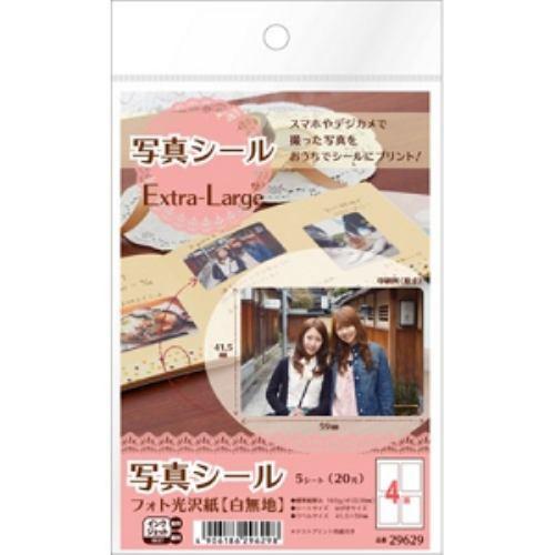 エーワン 29629 写真シール Extra-Large フォト光沢白無地紙 5シート(20片)