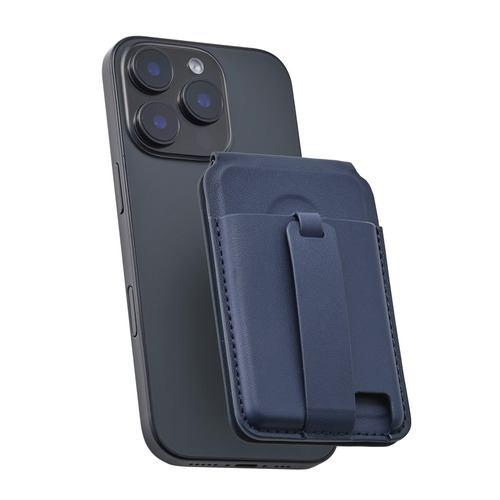 エレコム AMS-MAGCSBNV MagSafe カードケース スタンド iPhone用 磁気防止シート付 3枚収納 MAGKEEP ネイビー