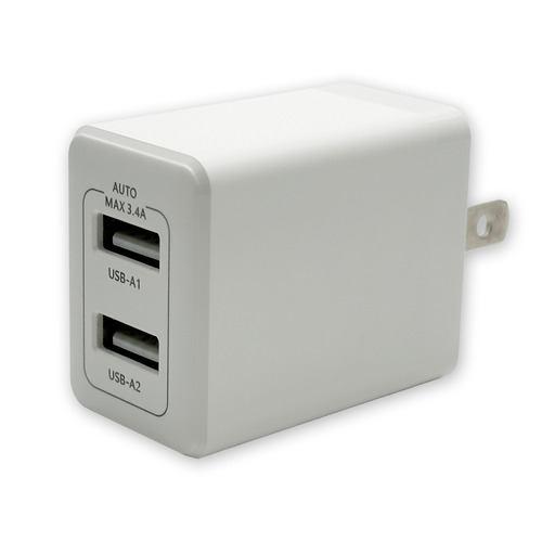 OSMA ACU2-234ADW 3.4A AC充電器 2ポート 自動判別機能搭載 ホワイト