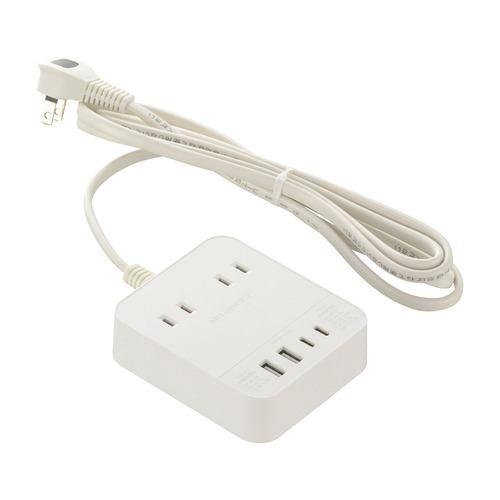 オーム電機 HS-T22U4W25 2個口タップ 30W 2m PD対応 ホワイト