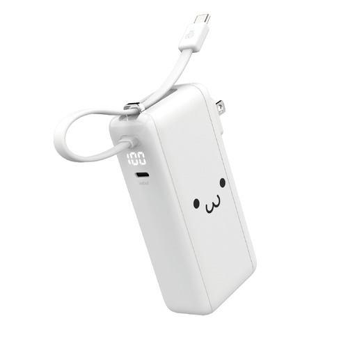 エレコム DE-AC15-10000WF モバイルバッテリー コンセント一体型 10000mAh USB-Cケーブル内蔵 LED残量1%表示 ホワイ