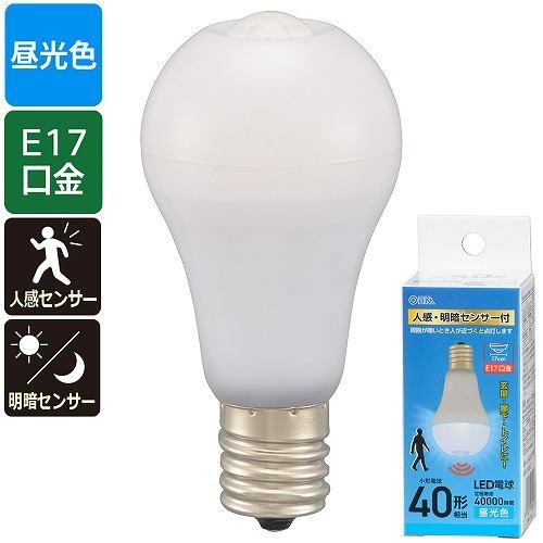 オーム電機 LDA4D-G/E17 PIR LED電球小形 E17 40形相当 人感明暗センサー付 昼光色 530lm