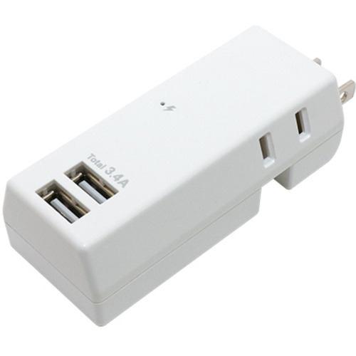 ミヨシ OAT34U2PWH 耐雷USBタップ 2個口 2ポート 3.4A ホワイト