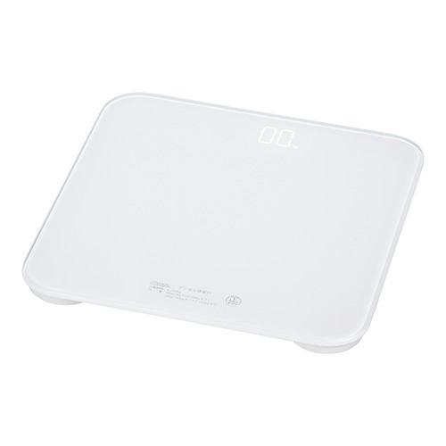 オーム電機 HBK-T109-W デジタル体重計 LED表示 暗い場所でも数字が見やすい 薄型設計 ステップオン機能搭載 ホワイト