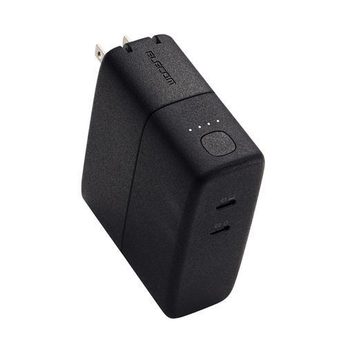 エレコム DE-AC11-5000BK AC充電器一体モバイルバッテリー(5000mAh 67W USB Type-C×2) ブラック