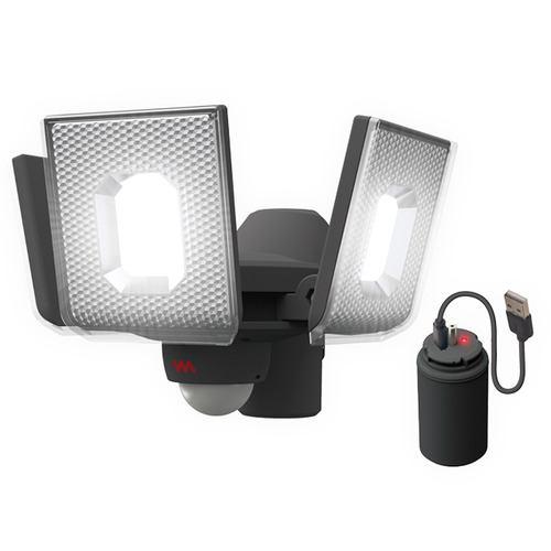 ムサシ LEDRC830 5W×3灯スライド型LED充電式センサーライト 白色 グレー