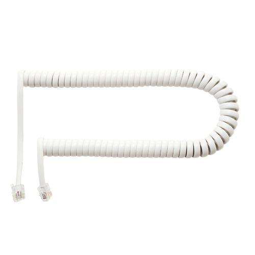ミヨシ DC-J403L/WH 4極4芯 受話器用カールコード 片側ロングタイプ 0.3m ホワイト