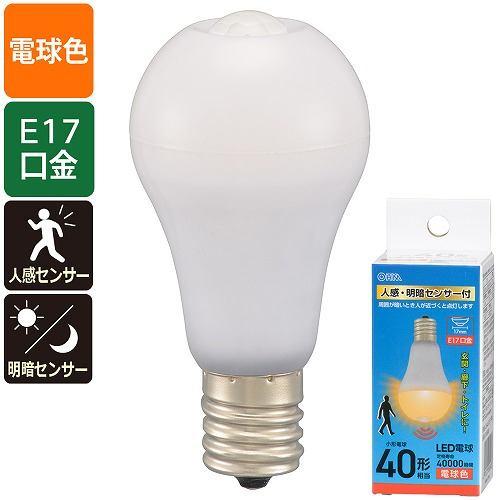 オーム電機 LDA4L-G/E17 PIR LED電球小形 E17 40形相当 人感明暗センサー付 電球色 480lm