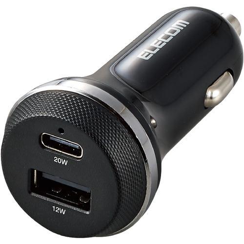 エレコム MPA-CCPD08BK シガーチャージャー USB Power Delivery準拠 20W+12W USB-C1ポート USB-A1ポ