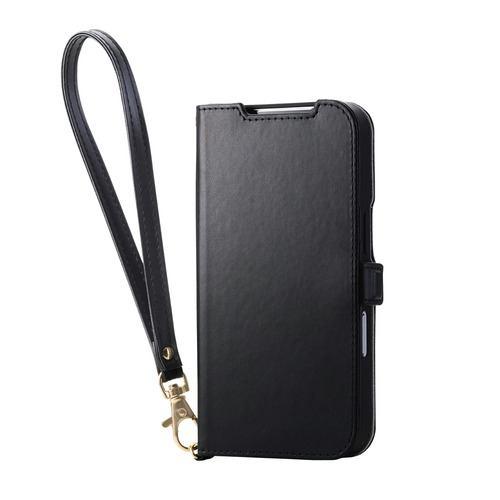 エレコム PM-A25CPLFY4BK iPhone 17 Pro ケース レザー カバー 手帳型 マグネット フラップ ハンドストラップ付 ブラッ