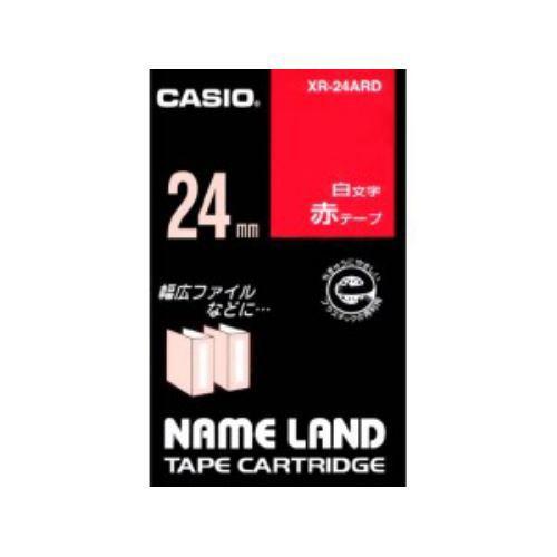 カシオ XR-24ARD ネームランド 白文字テープ 24mm幅 赤テープ 白文字