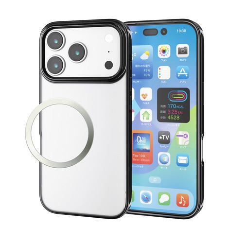 エレコム PM-A25CUCTMBK iPhone 17 Pro ケース 磁気吸着対応メタルステッカー付 メタリックデザイン ブラック