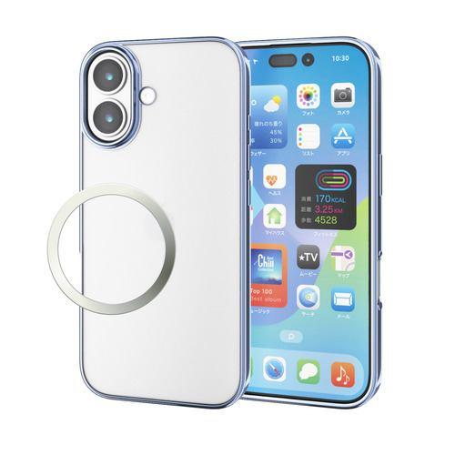 エレコム PM-A25AUCTMBU iPhone 17 ケース 磁気吸着対応メタルステッカー付 メタリックデザイン ブルー