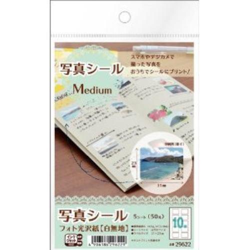 エーワン 29622 写真シール Medium フォト光沢白無地紙 5シート(50片)
