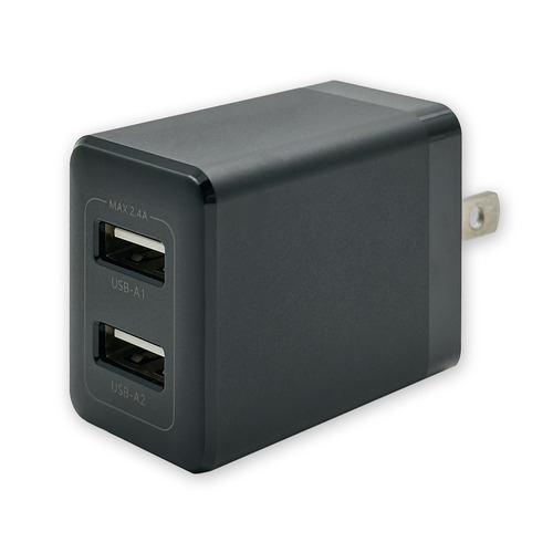 OSMA ACU2-224ADK 2.4A AC充電器 2ポート 自動判別機能搭載 ブラック