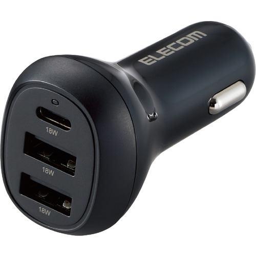 エレコム MPA-CCPD06BK シガーソケット カーチャージャー 36W 3ポート USB Type-C ×1 USB A ×2 PD対応 超高