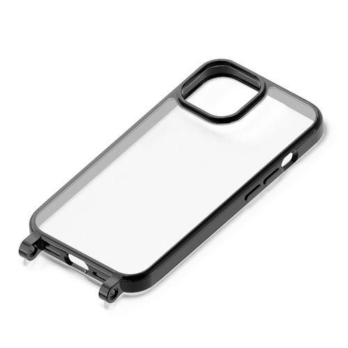 PGA PG-23APT07BK iPhone15 ショルダーストラップホール付クリアハイブリッドケース Premium Style ブラック PG