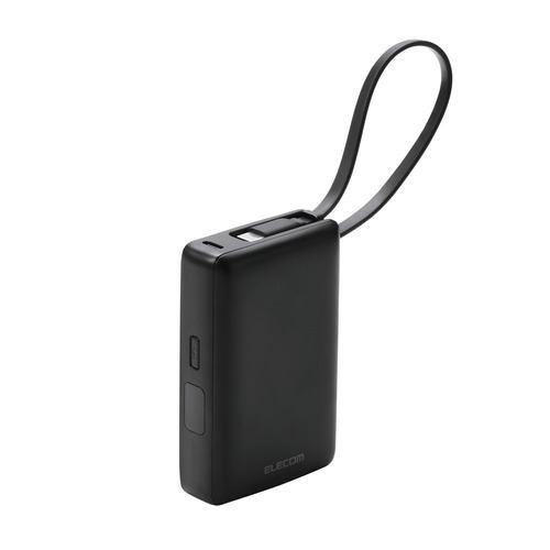 エレコム DE-C71L-10000BK モバイルバッテリー 10000mAh USB-Cケーブル一体型 LED残量表示 ブラック