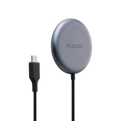 エレコム W-MA11BK ワイヤレス充電器 Qi2 25W マグネット式 ズレにくい USB-Cケーブル一体1.5m ブラック