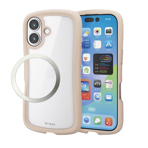 エレコム PM-A25AGRPFCBE iPhone 17 ケース ハイブリッド カバー 磁気吸着対応メタルステッカー付 Grippy ベージュ