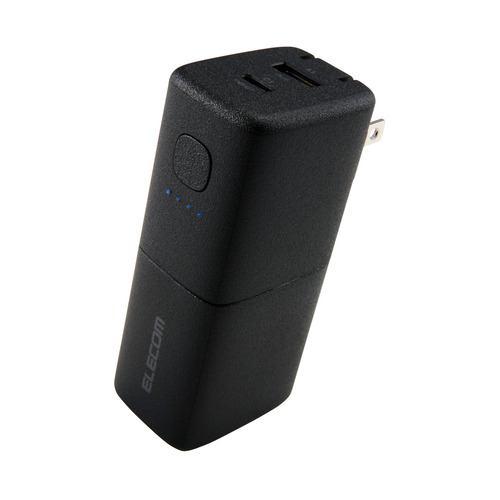 エレコム DE-AC14-5000BK コンセント一体型 モバイルバッテリー 5000mAh 20W 2ポート(Type-C+USB-A) スマホ 