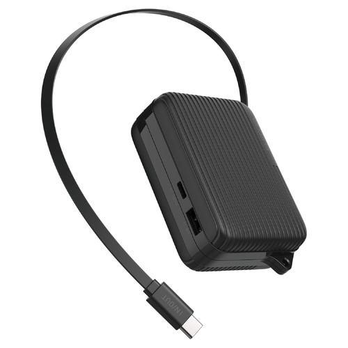 エレコム DE-C79-10000BK 巻取り式USB-Cケーブル一体型 モバイルバッテリー 10000mAh USB-C/USB-Aポート ブラッ