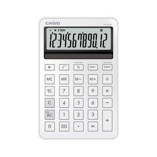 カシオ計算機 MS-M200-WE-N デザイン電卓 ミニジャスト型スタイリッシュ 12桁表示 税計算機能あり ホワイト