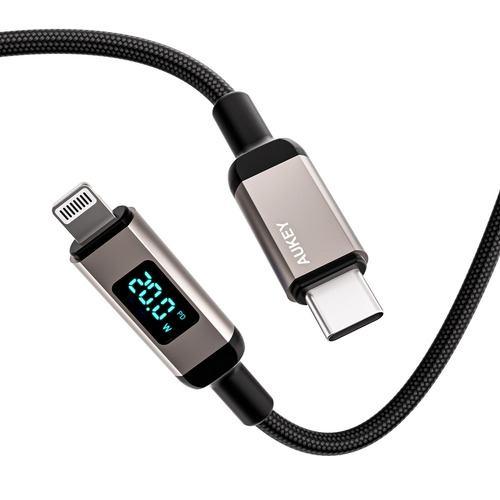 AUKEY CB-CL14-BK 急速充電対応ケーブル Impulse series Digital Display [Type-C to Ligh