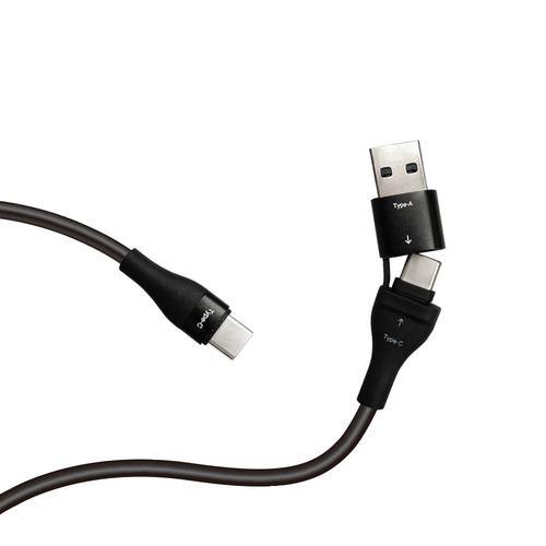 エアージェイ CCJ-CA1M BK ふわふわ2in1ケーブル1M(C→A変換アダプタ付) スマホ・タブレットなど対応 ブラック