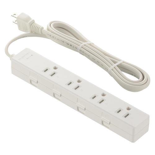 オーム電機 HS-TKML42-3P25-W 電源タップ 4個口 2m 雷ガード付 ホワイト